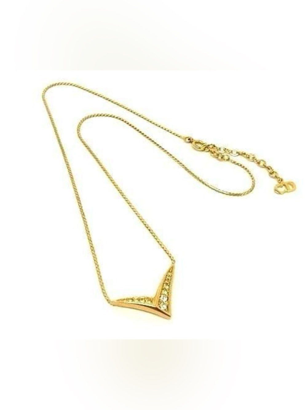Christian Dior Gold Plated Vintage V Shaped Pave Crystals Necklace w/ CD Logo. - Picture 3 of 10